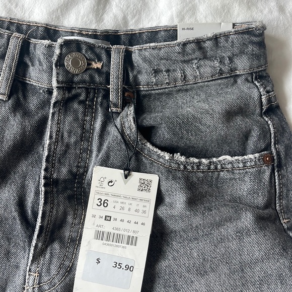 Zara Hi Rise Cutoff Distressed Button Fly Jean Shorts Acid Wash Gray Women's 4 - Picture 2 of 3